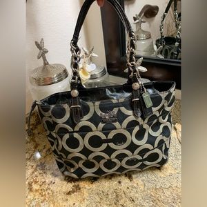 COACH Black/Gunmetal Optic Jacquard and Patent Leather Tote No. M0994-14133
